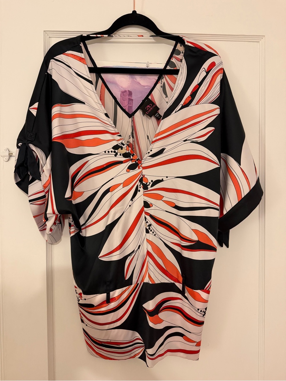 bebe Black Tunic with White & Orange Floral Print